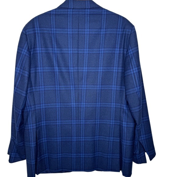 Isaia Wool Blue Plaid Windowpane Blazer Size 48 (58EU) Unfinished Sleeves - Picture 2 of 15
